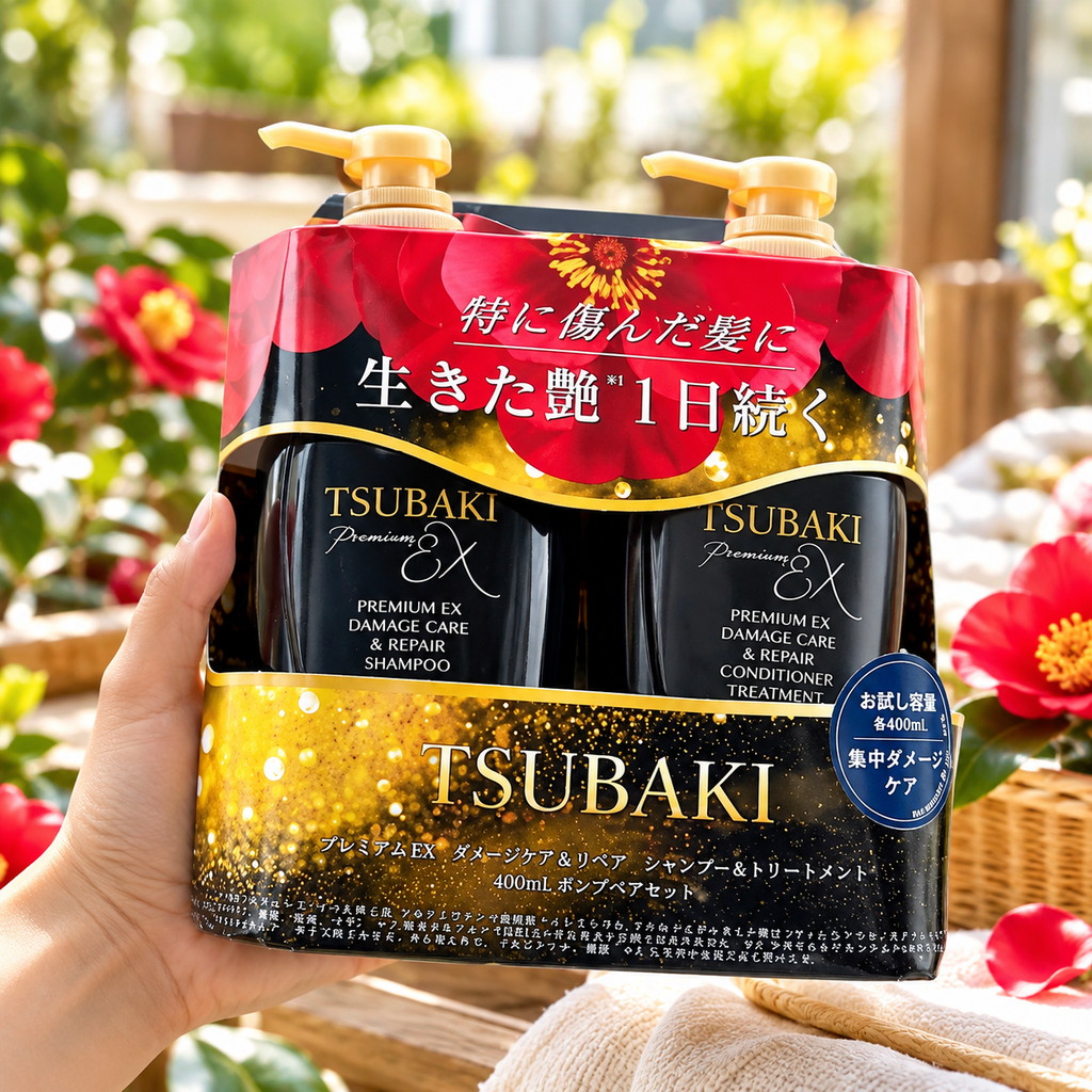 Bộ Gội Xả Phục Hồi Chuyên Sâu Tsubaki Premium Hương Hoa Trà - 450ml x 2 chai