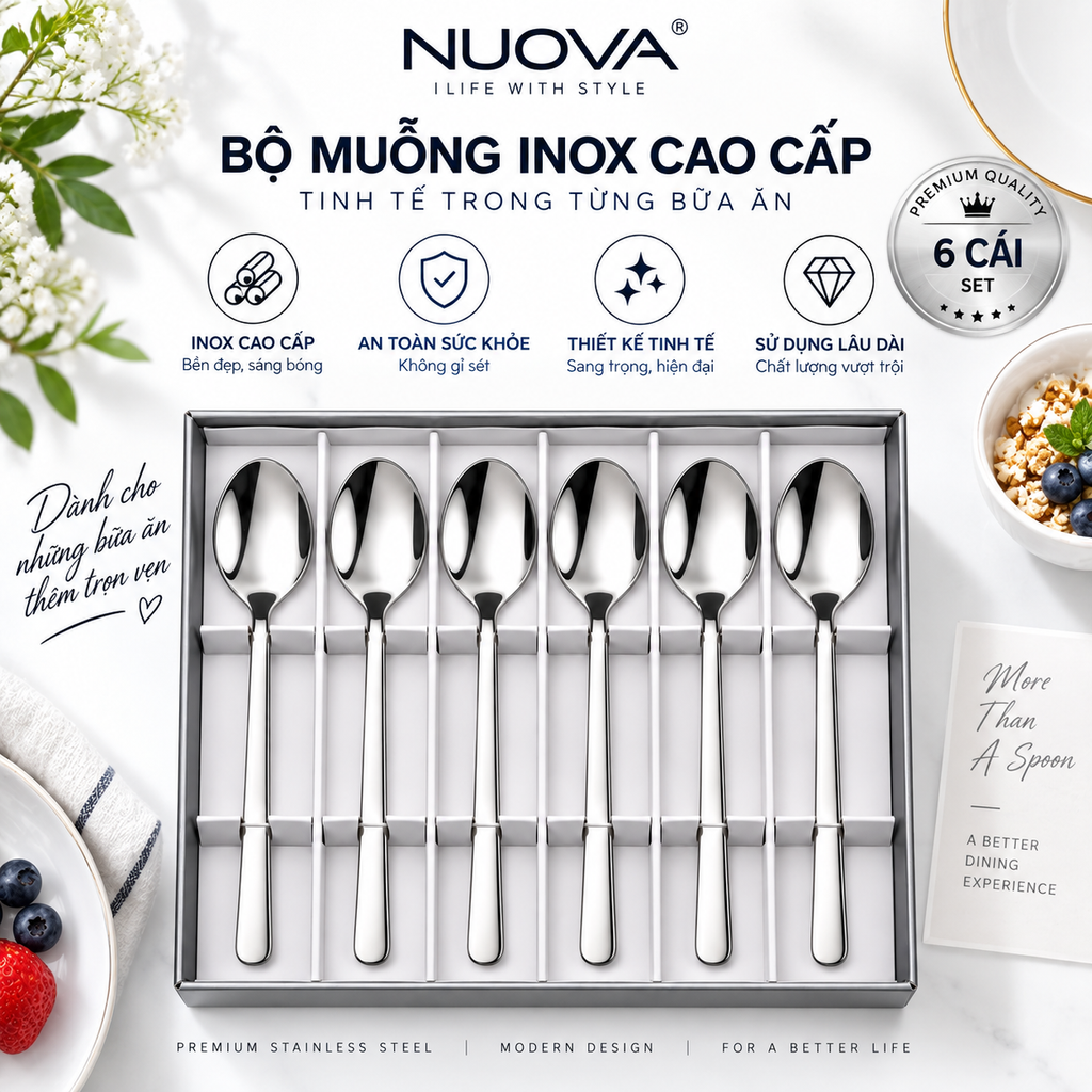 Bộ Muỗng Inox Cao Cấp Nuova 6 Cái