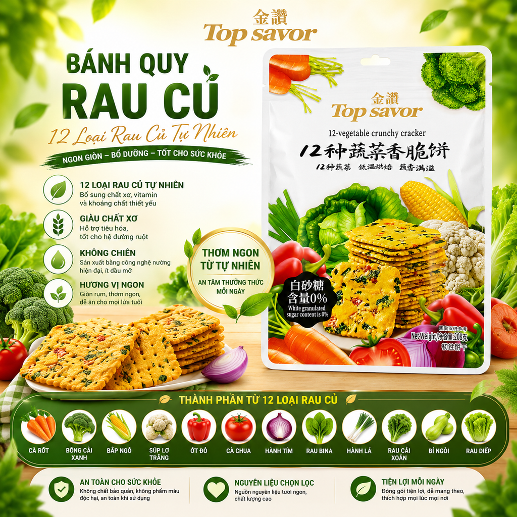 Bánh Quy 12 Vị Rau Củ Top Savor - 208g