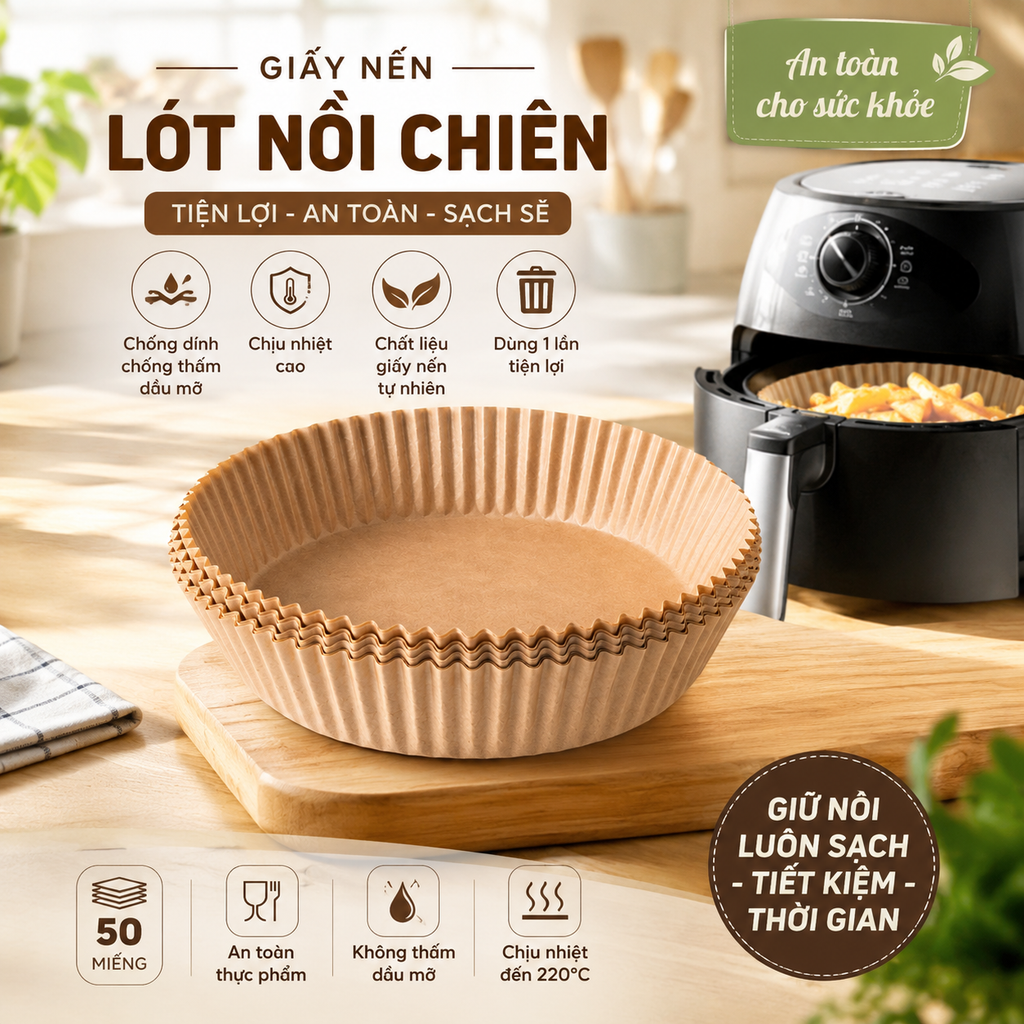 Giấy Nến Lót Nồi Chiên Không Dầu - 50 Miếng