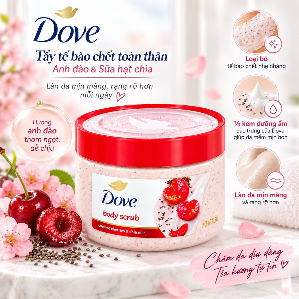 Tẩy Tế Bào Chết Dove Anh Đào & Sữa Hạt Chia - 425g