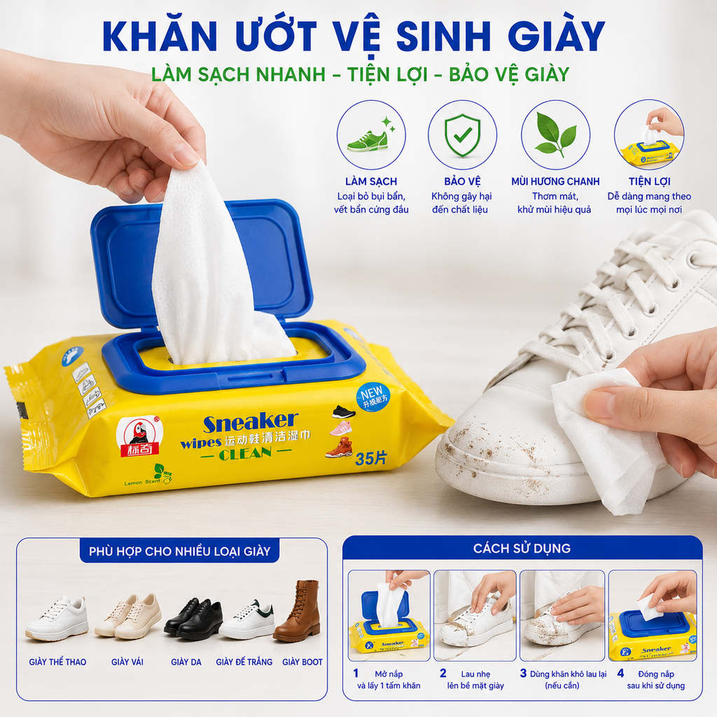 Khăn Ướt Lau Giày Sneaker Wipes - Gói 35 tờ