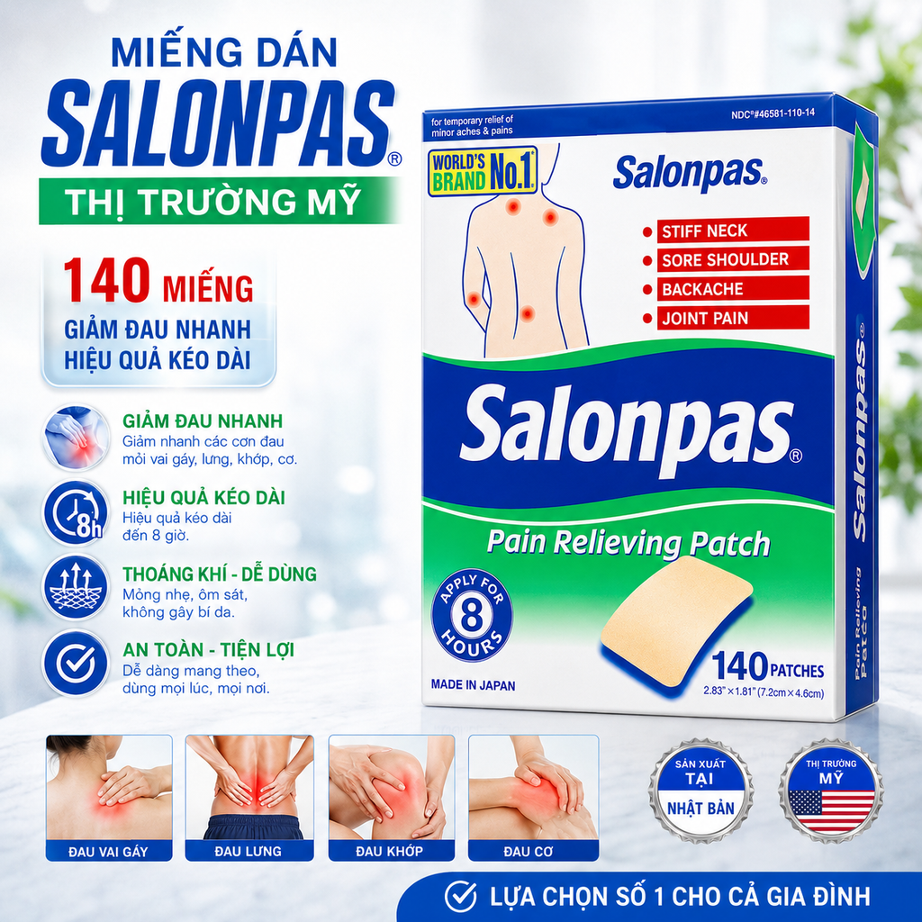 Miếng Dán Salonpas Thị Trường Mỹ - 140 Miếng