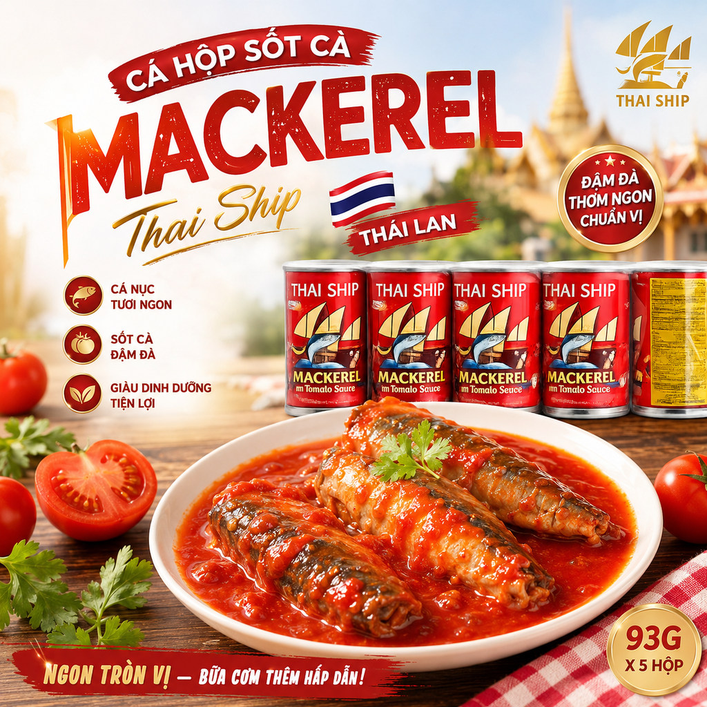 Cá Hộp Sốt Cà Mackerel Thai Ship Thái Lan - 93g