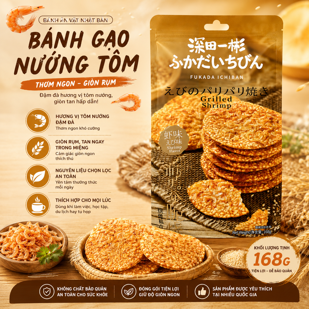 Bánh Quy Fukada Ichibin Tôm Nướng - 168g