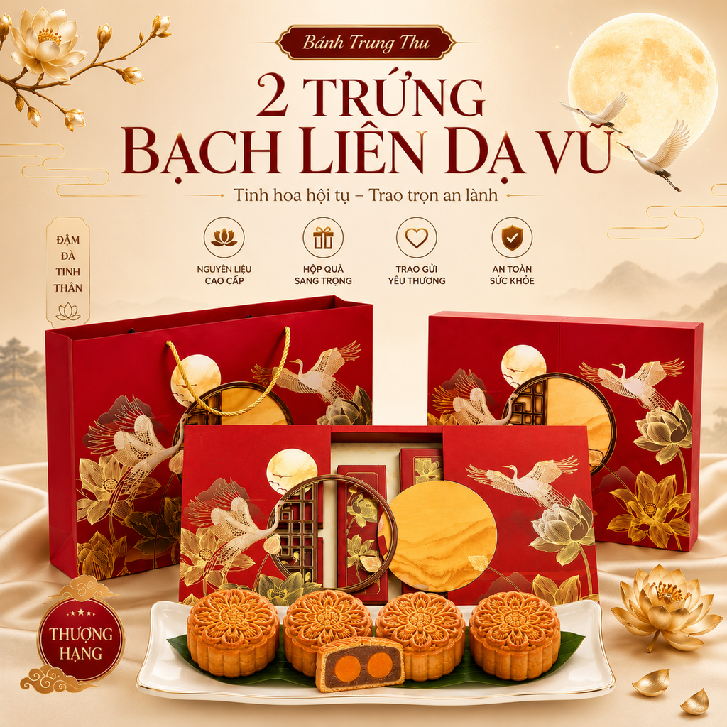 Hộp Quà Bánh Trung Thu 2 Trứng Bạch Liên Dạ Vũ - 4 Bánh