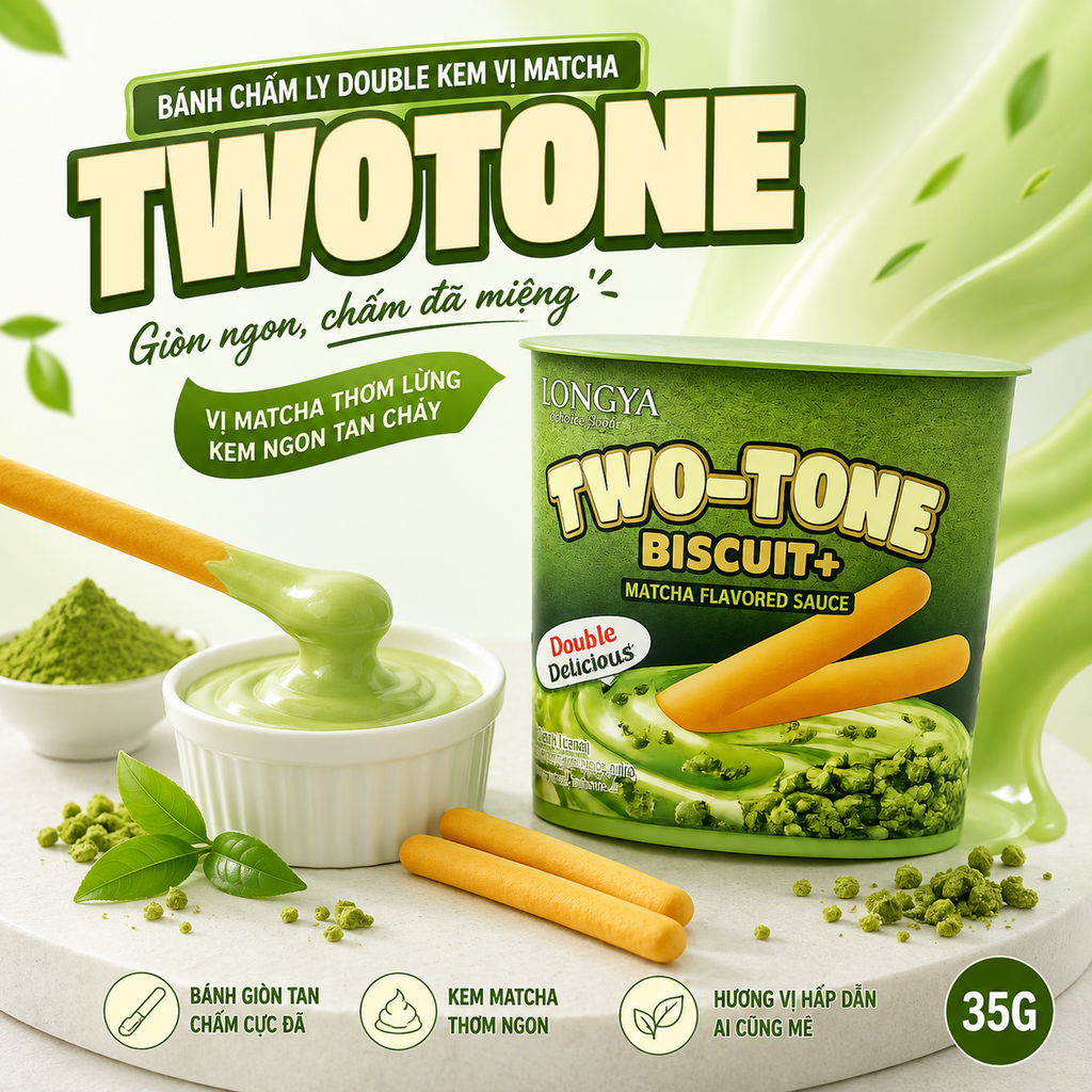 Bánh Chấm Ly Double Kem Vị Matcha Twotone - 35g