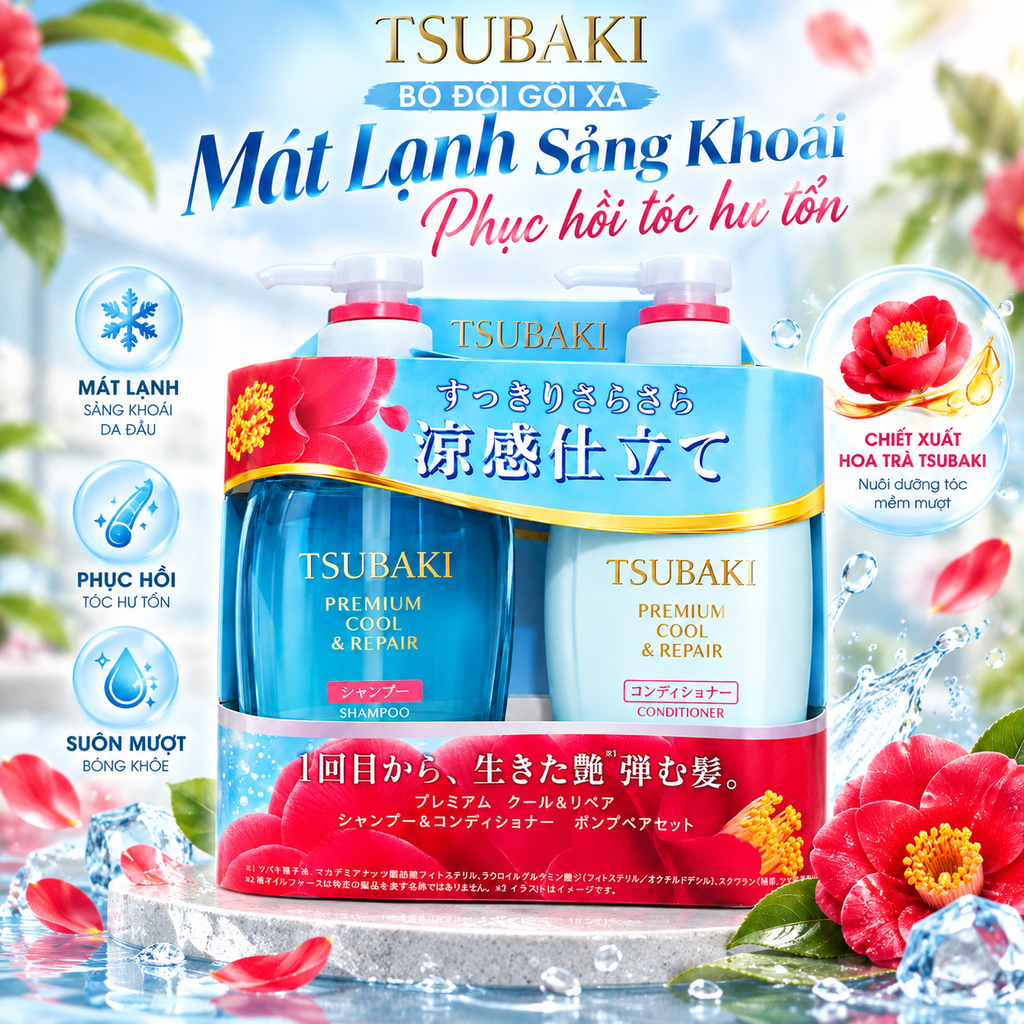 Bộ Gội Xả Tsubaki Premium Nhật Bản - 450ml x 2 chai