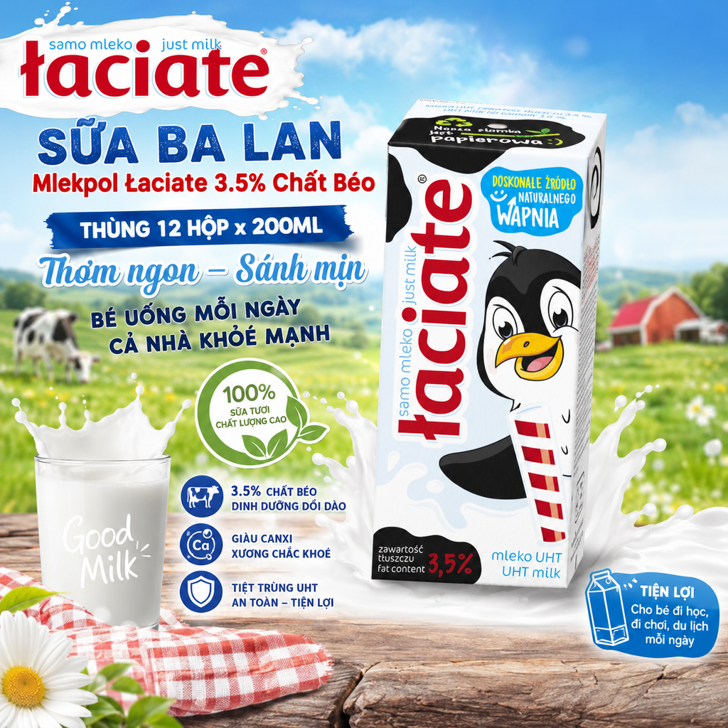 Sữa Ba Lan Mlekpol Łaciate 3.5% Chất Béo 200ml