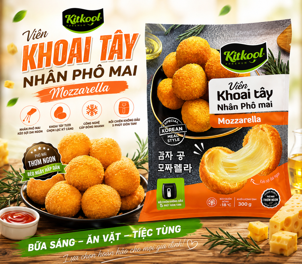 Viên Khoai Tây Phô Mai Mozzarella Kitkool - Gói 300g