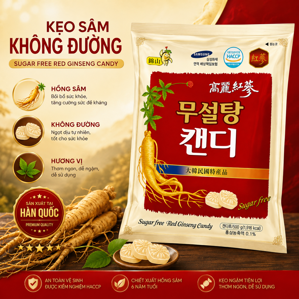 Kẹo Hồng Sâm Không Đường Hàn Quốc - 500g