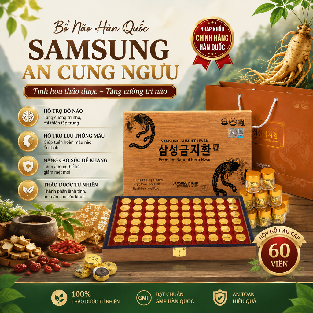 Bổ Não Hàn Quốc Sam Sung An Cung Ngưu - Hộp Gỗ 60