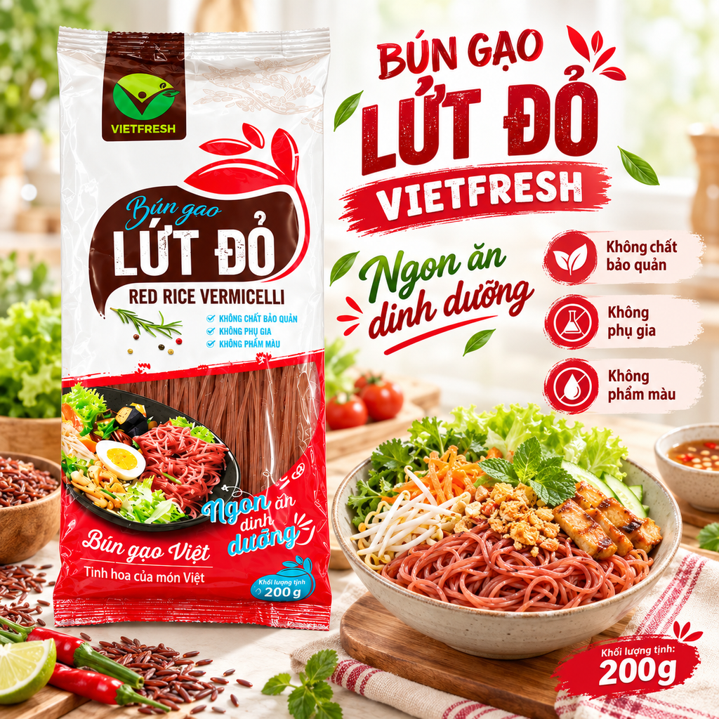 Bún Gạo Lứt Đỏ Vietfrsh- Gói 200g
