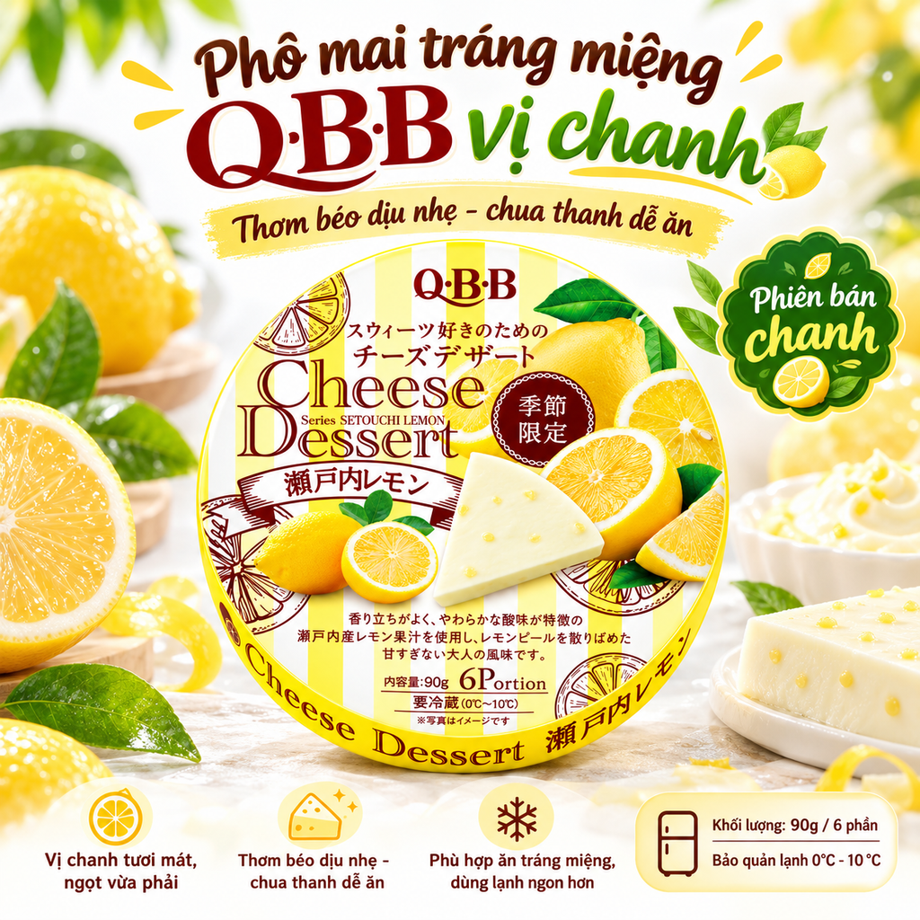 Phô Mai Nhật QBB Cheese Dessert Vị Chanh Vàng - Hộp 6 Miếng (90g)