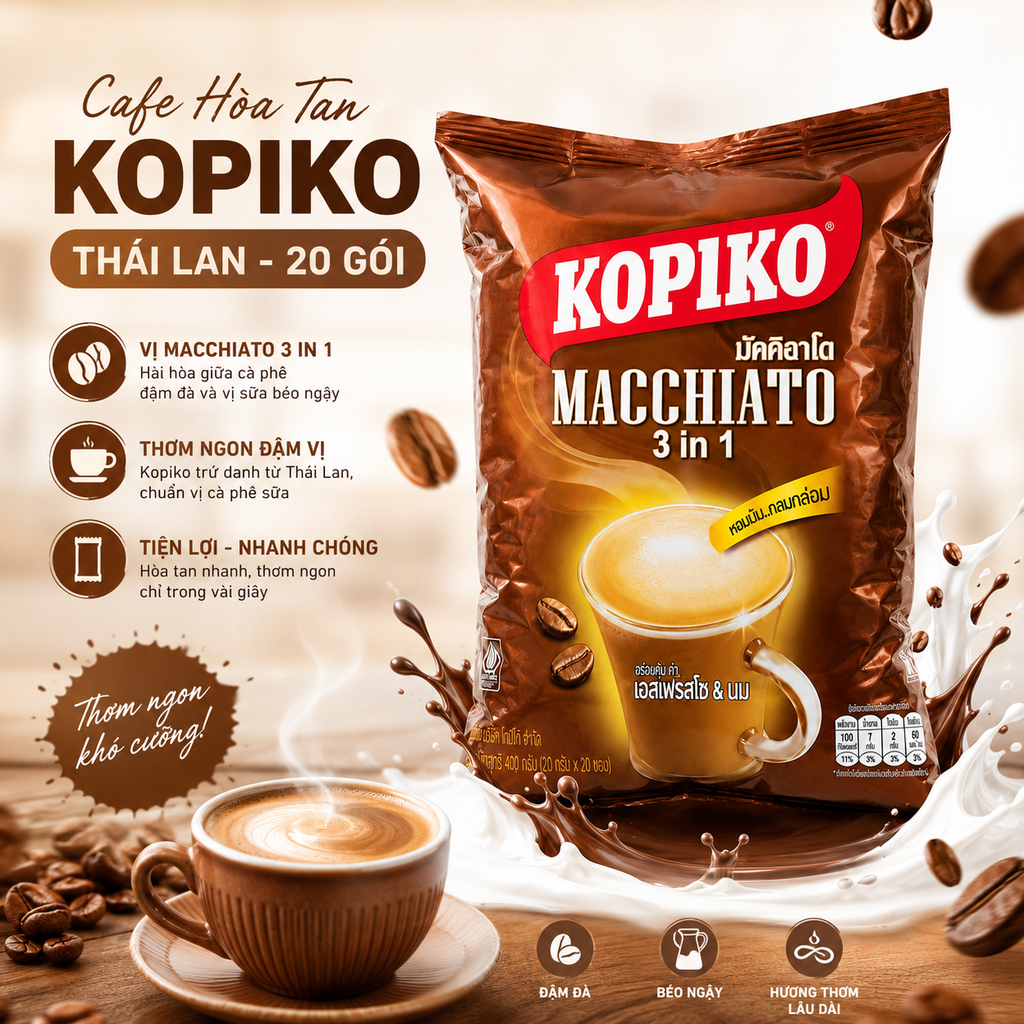 Cafe Hòa Tan Kopiko Thái Lan - 20 Gói