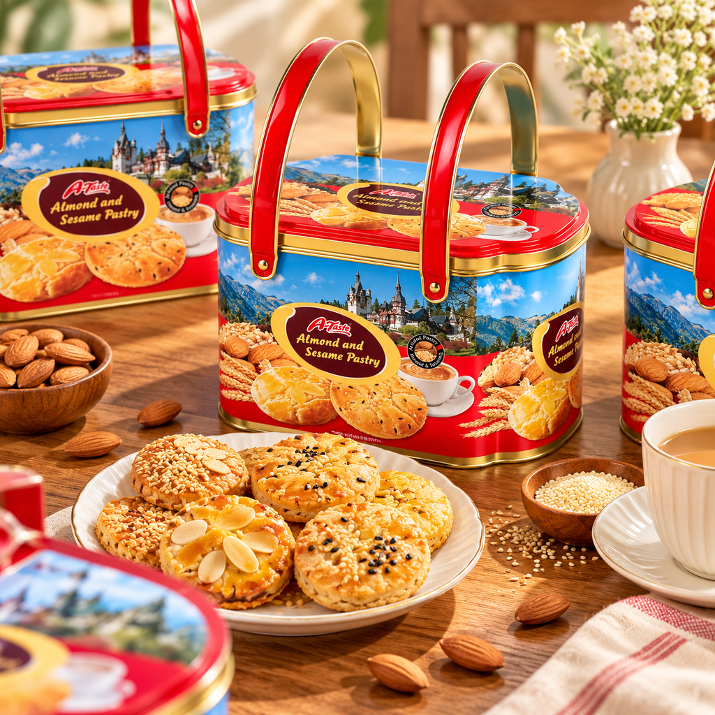 Bánh Quy Hạnh Nhân A-Taste Almond & Sesame Pastry - Hộp Thiếc 600g