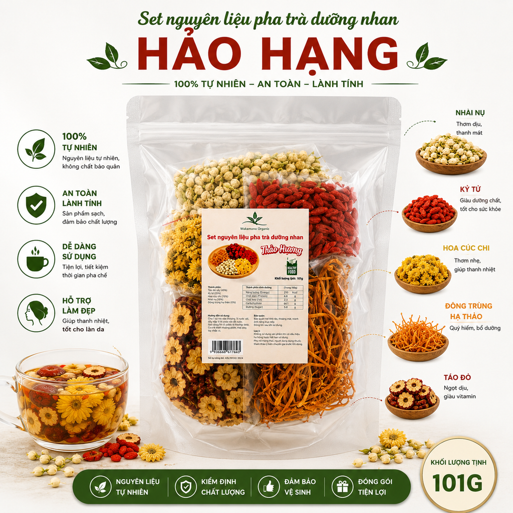 Set Nguyên Liệu Pha Trà Dưỡng Nhan Hảo Hạng Wakamono