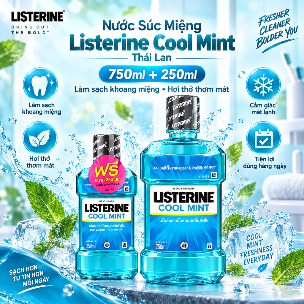 Nước Súc Miệng Listerine Cool Mint Thái Lan 750ml + 250ml