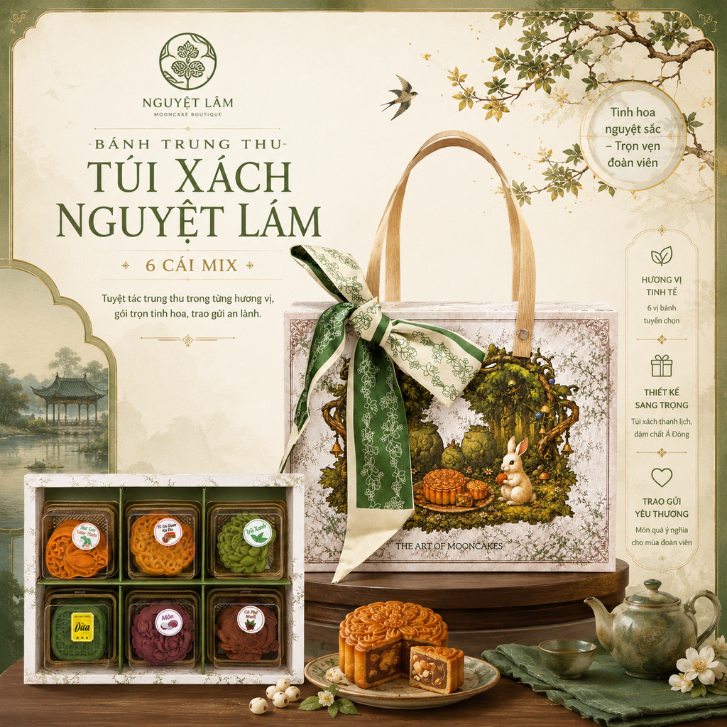Bánh Trung Thu Túi Xách Nguyệt Lâm Mix 6 Vị - Hộp 6 cái