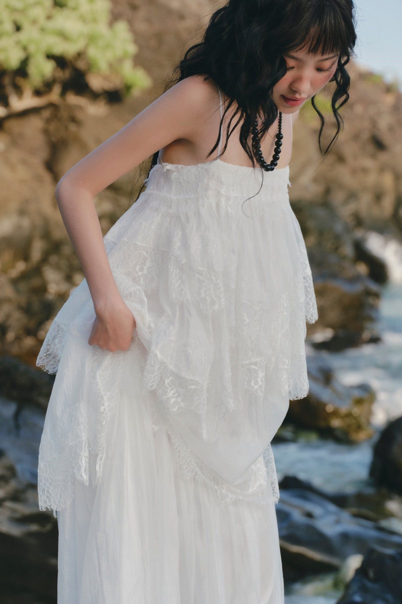 Váy maxi 2 dây Lace Chiffon Tiered Layered Maxi Dress nhiều màu