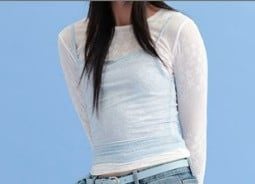 Áo thun tay dài White Mesh Long Sleeves Top