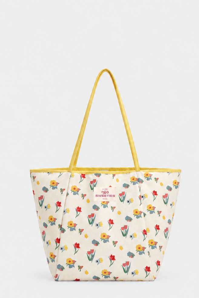 Túi tote White Floral Yellow Trim