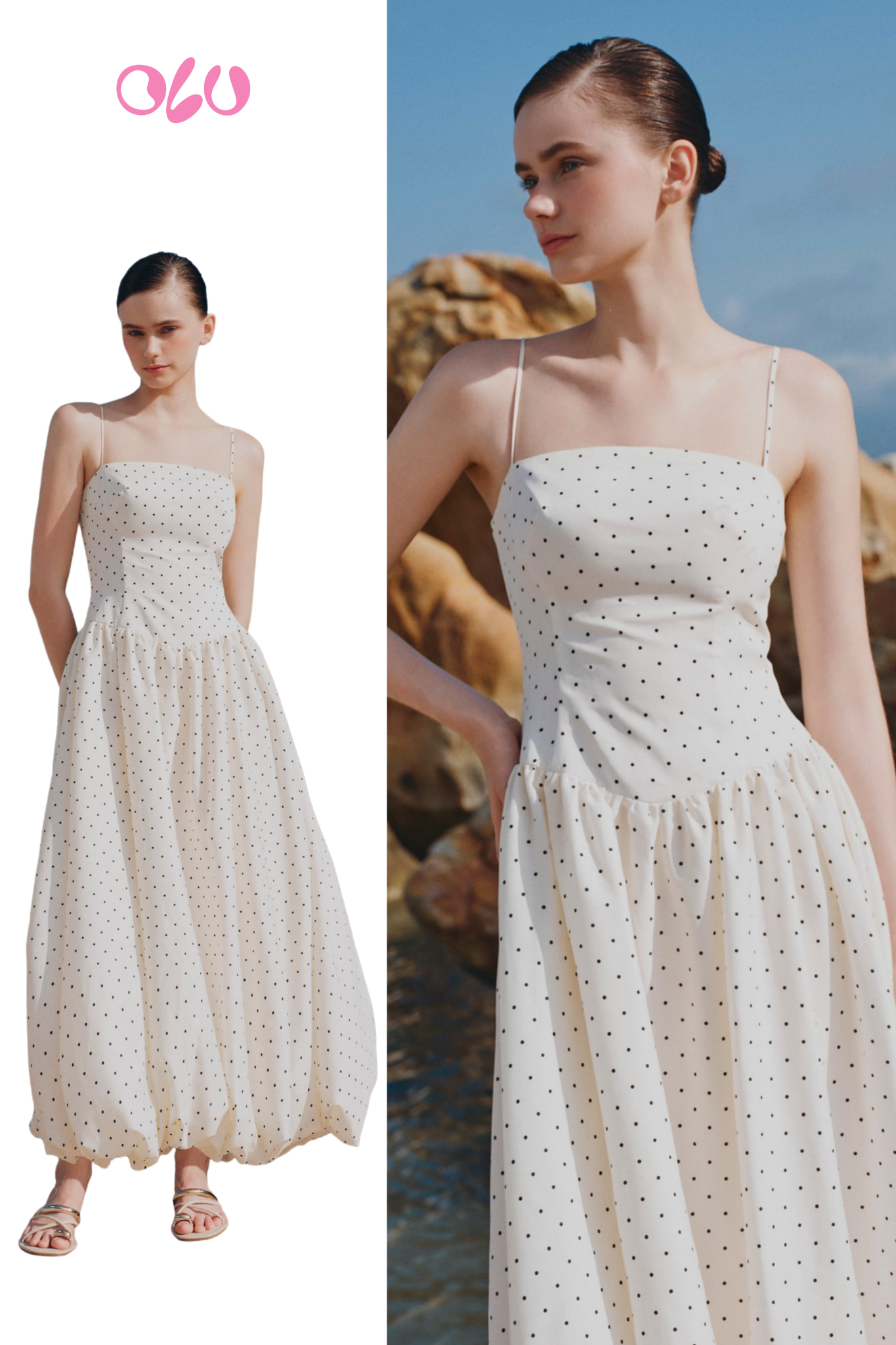 Cream Dot Strappy Maxi Dress