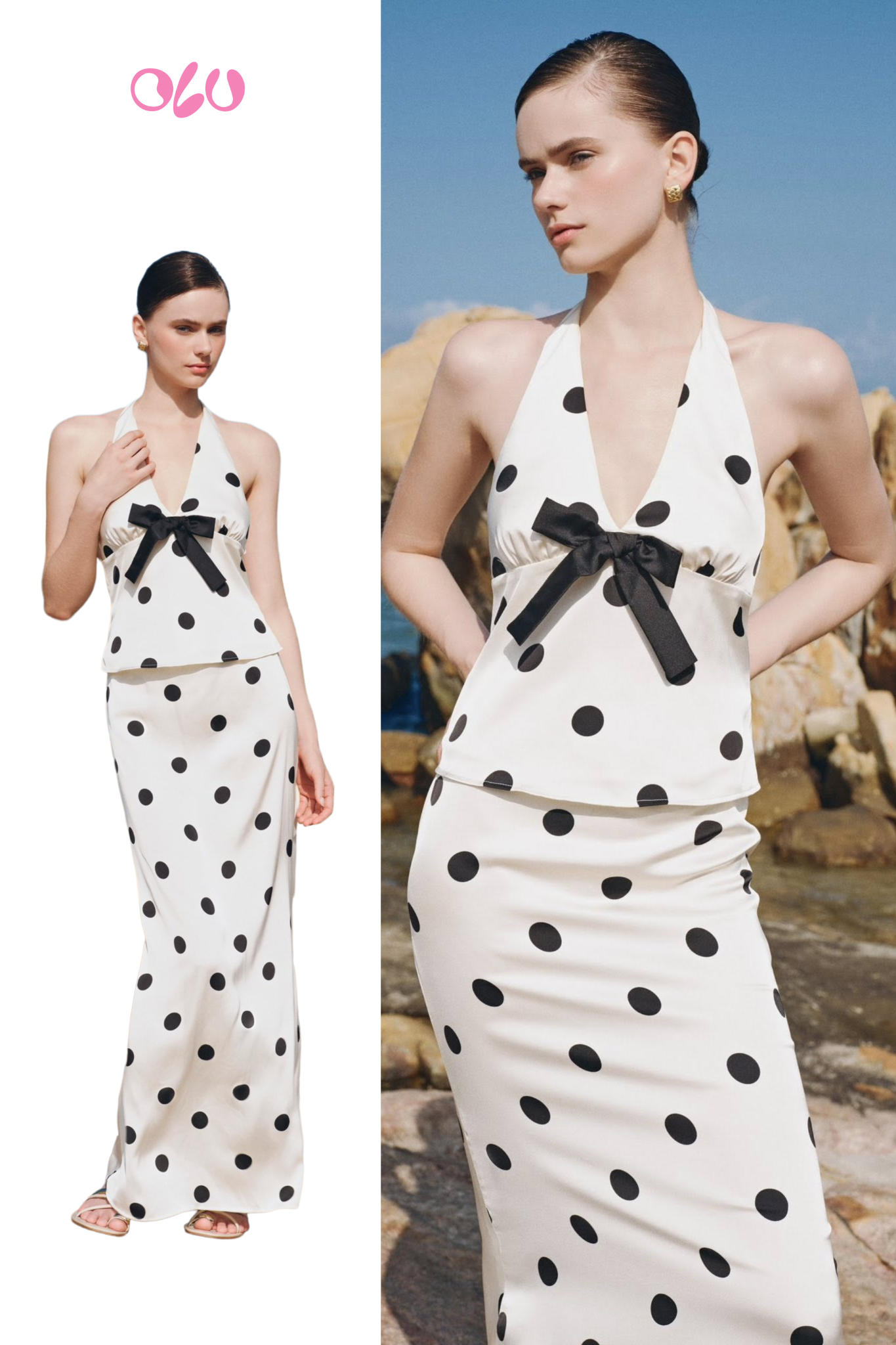 Áo Cream Dot Halterneck Top