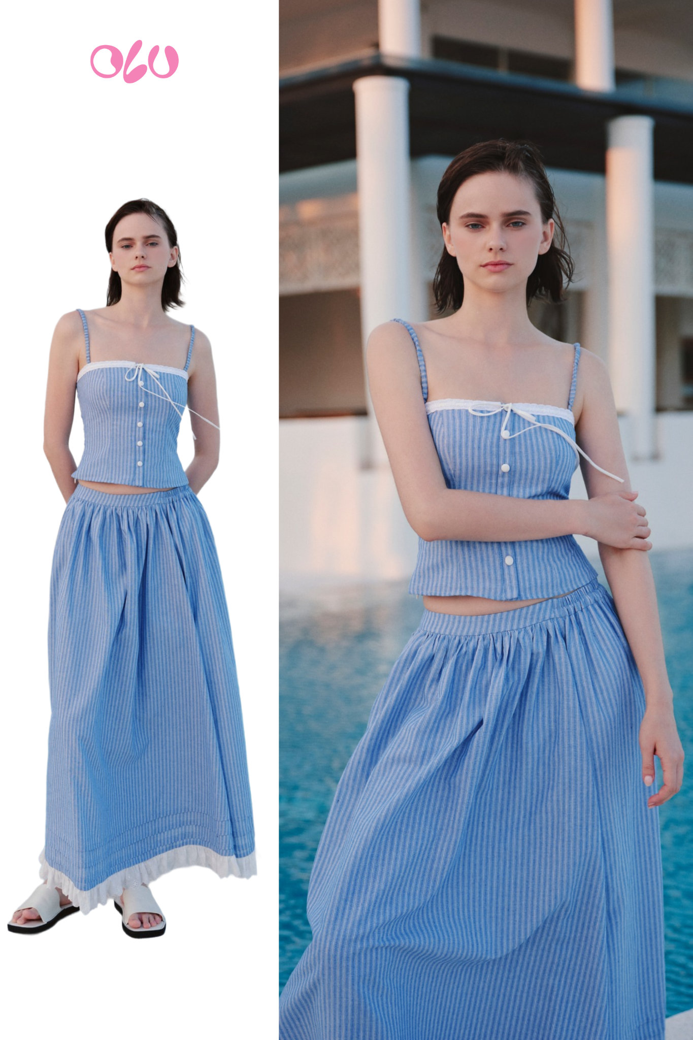 Blue Striped Linen Maxi Set