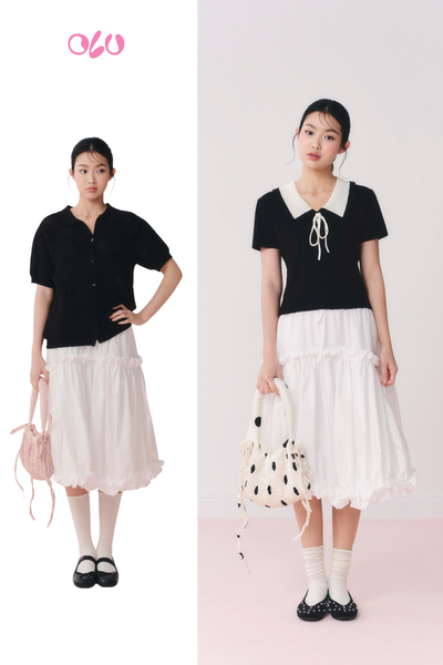  Chân váy White Cotton Puff Tiered Ruffled Skirt 