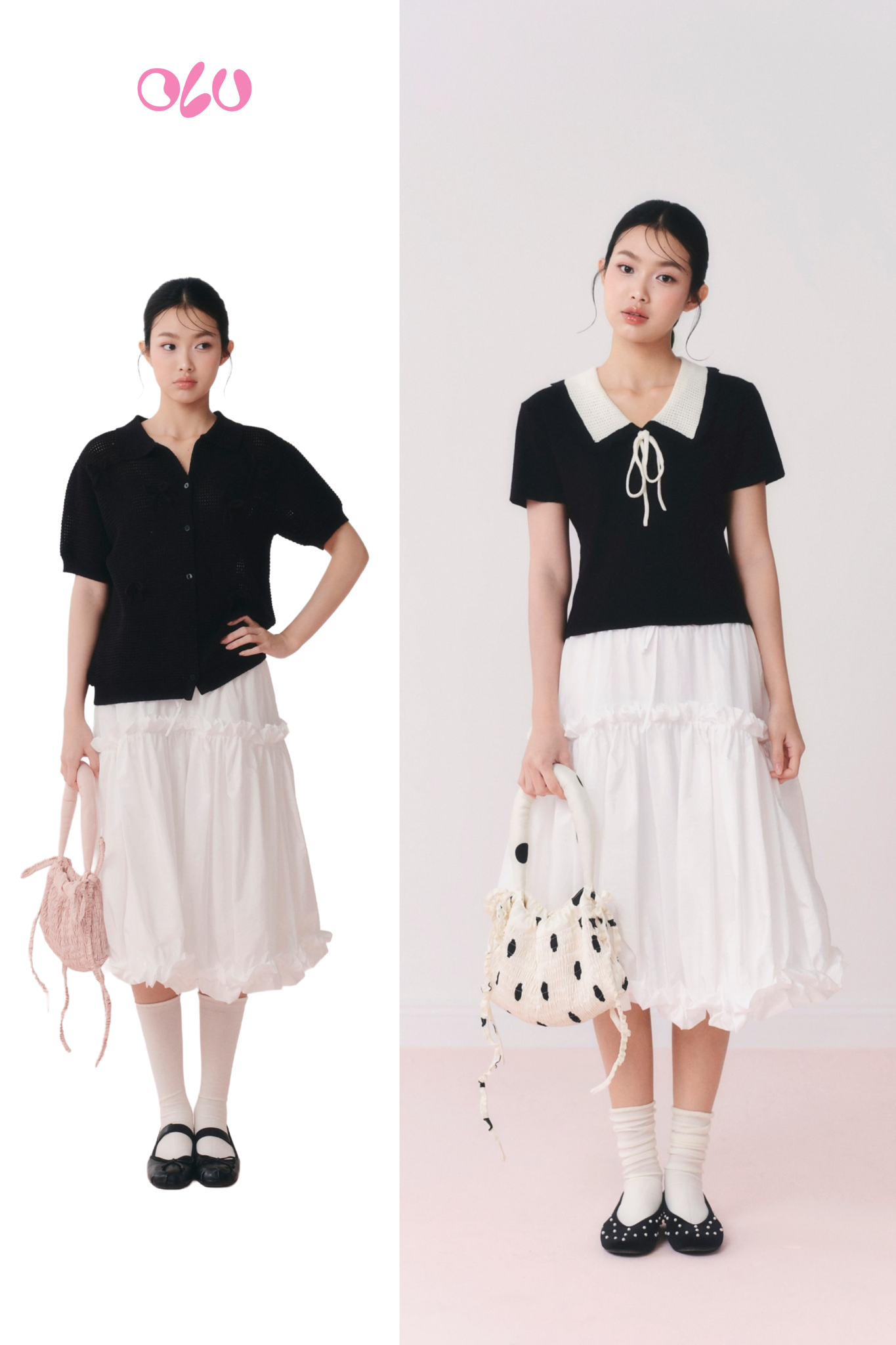 Chân váy White Cotton Puff Tiered Ruffled Skirt