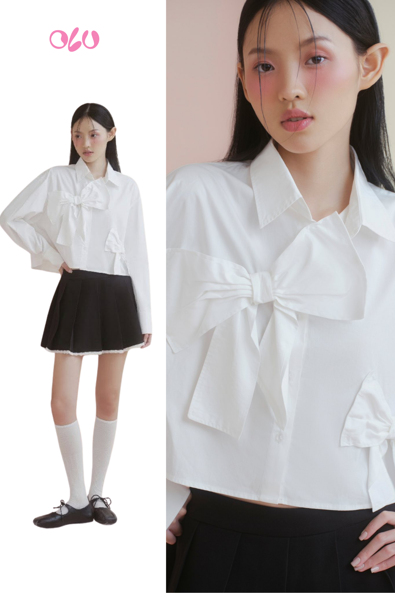 Áo White Oversized Bow Shirt