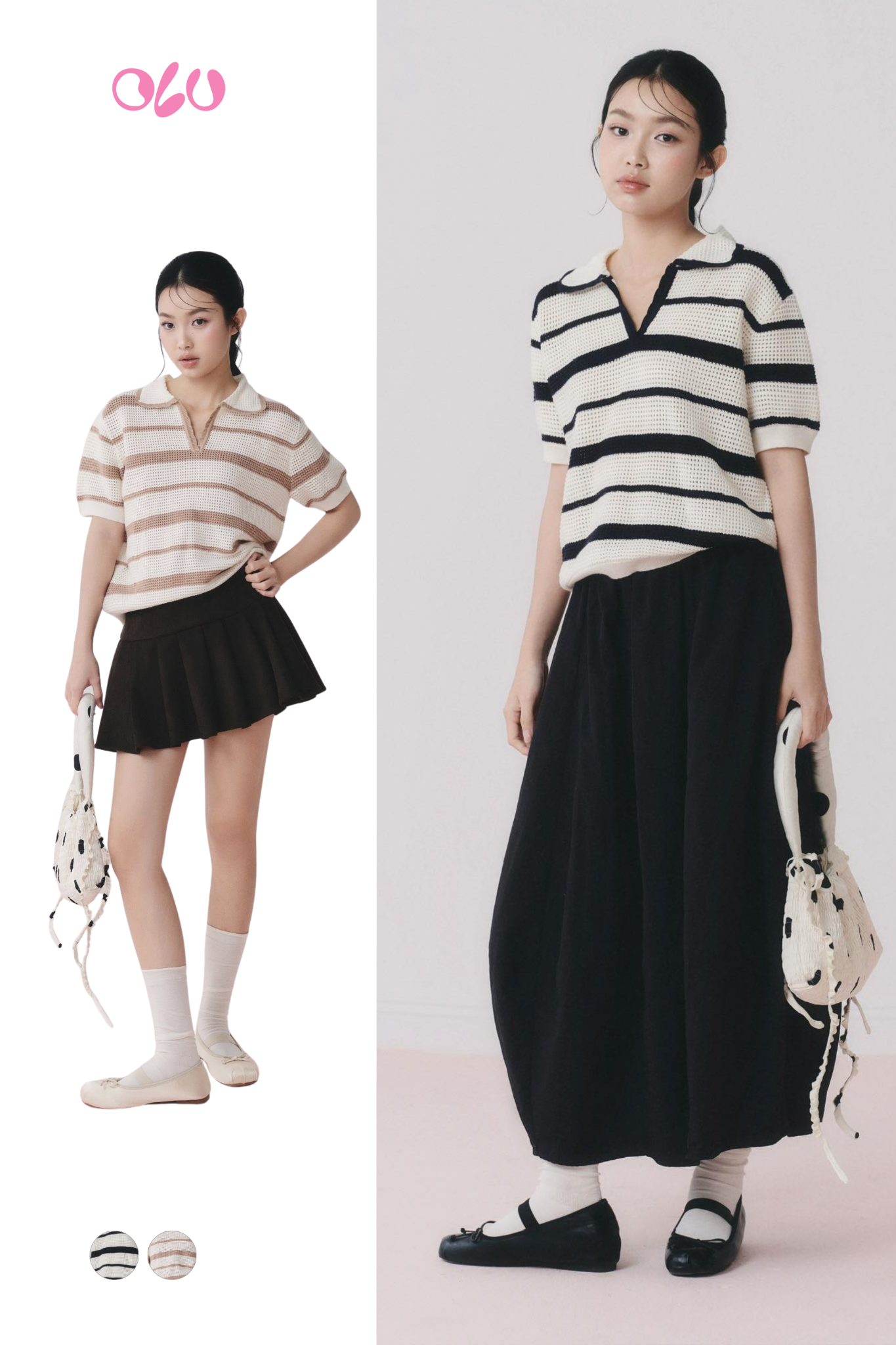Áo Striped Knit Polo Loose Top nhiều màu