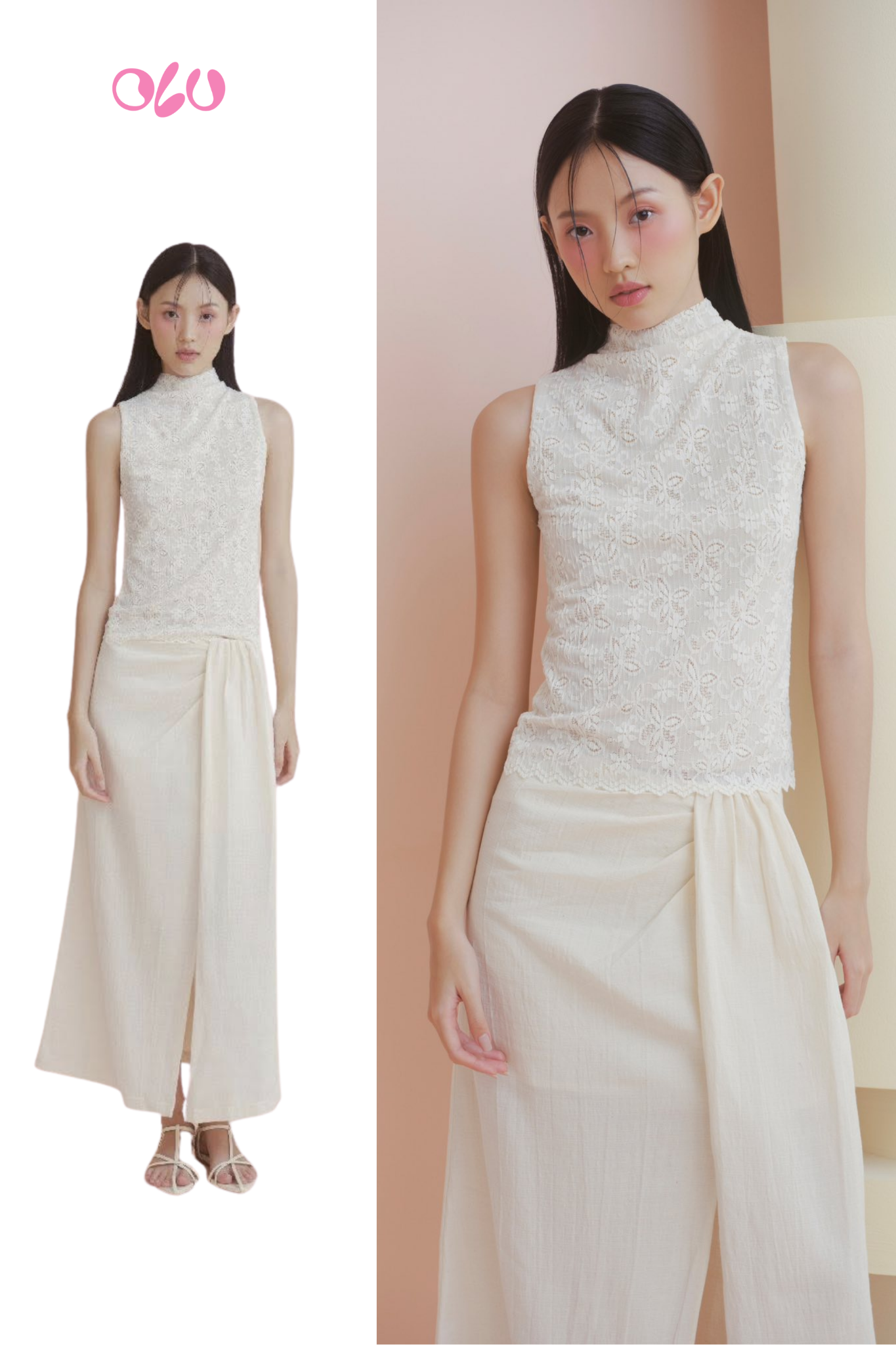 Chân váy Cream Linen Wrap Skirt