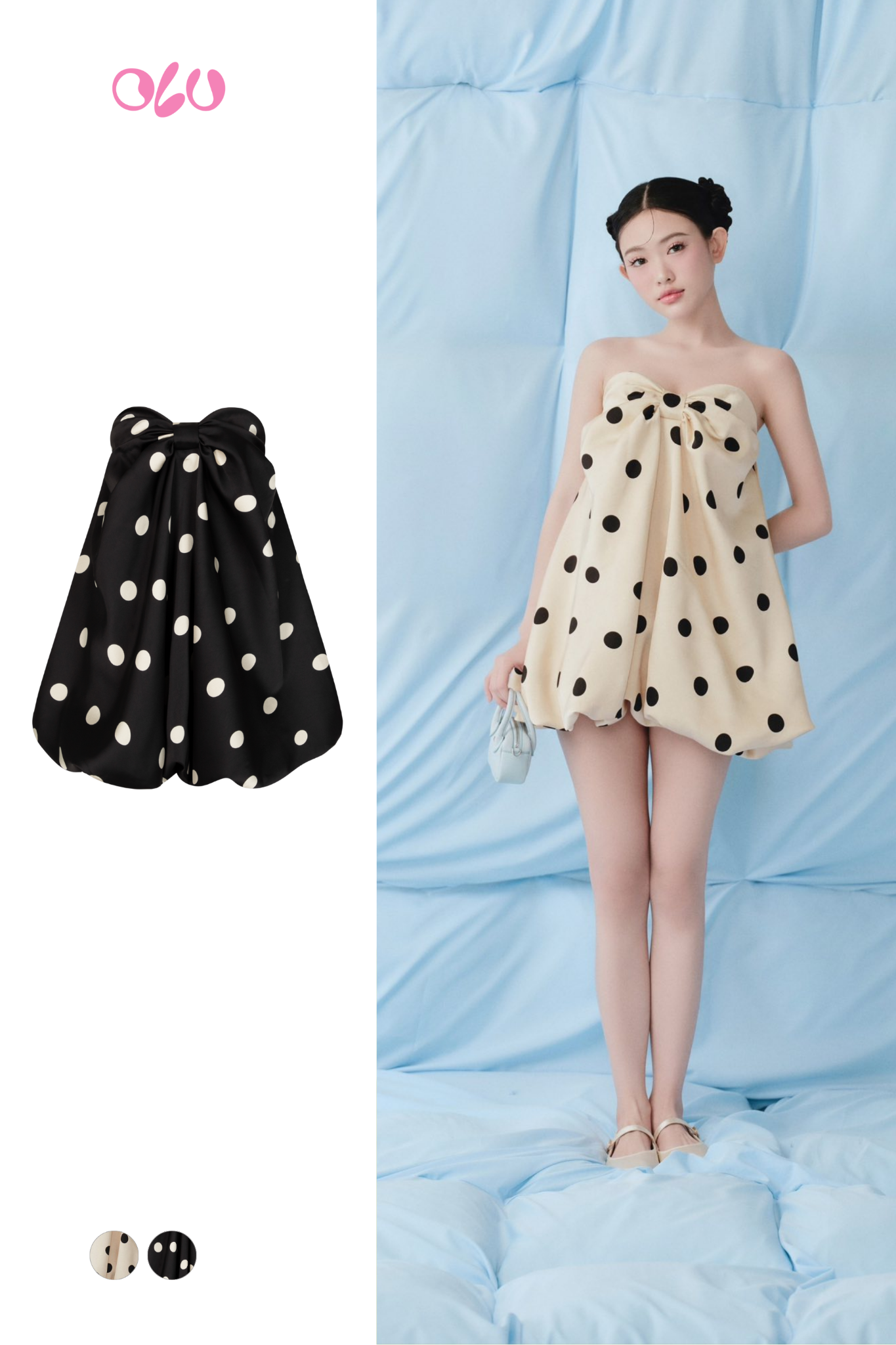 Dot Silky Puff Cup Dress nhiều màu