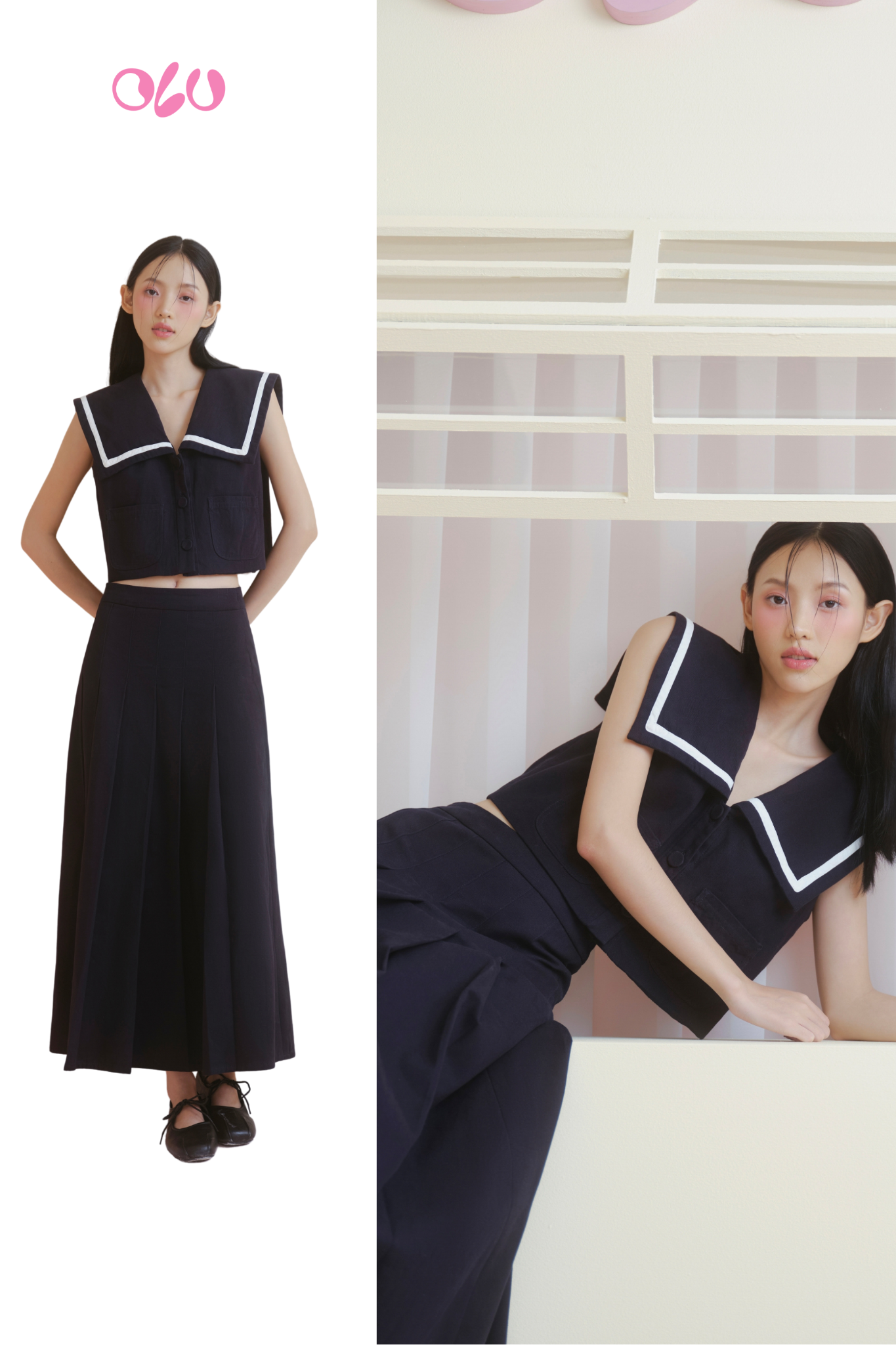 Chân váy Navy Pleated A Line Midi Skirt