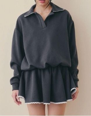 Charcoal Lace Trim Knit Set