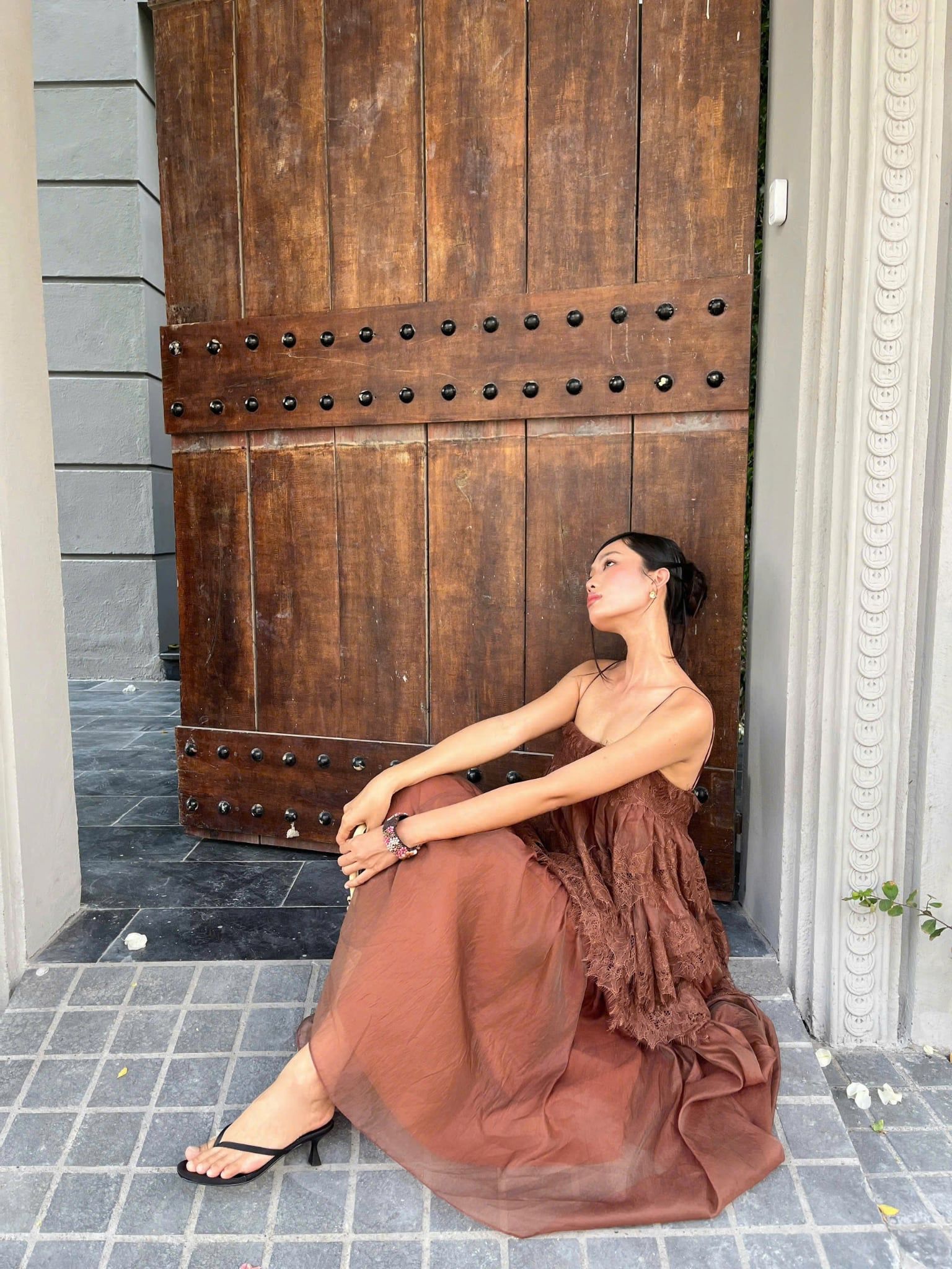 Váy maxi 2 dây Lace Chiffon Tiered Layered Maxi Dress nhiều màu