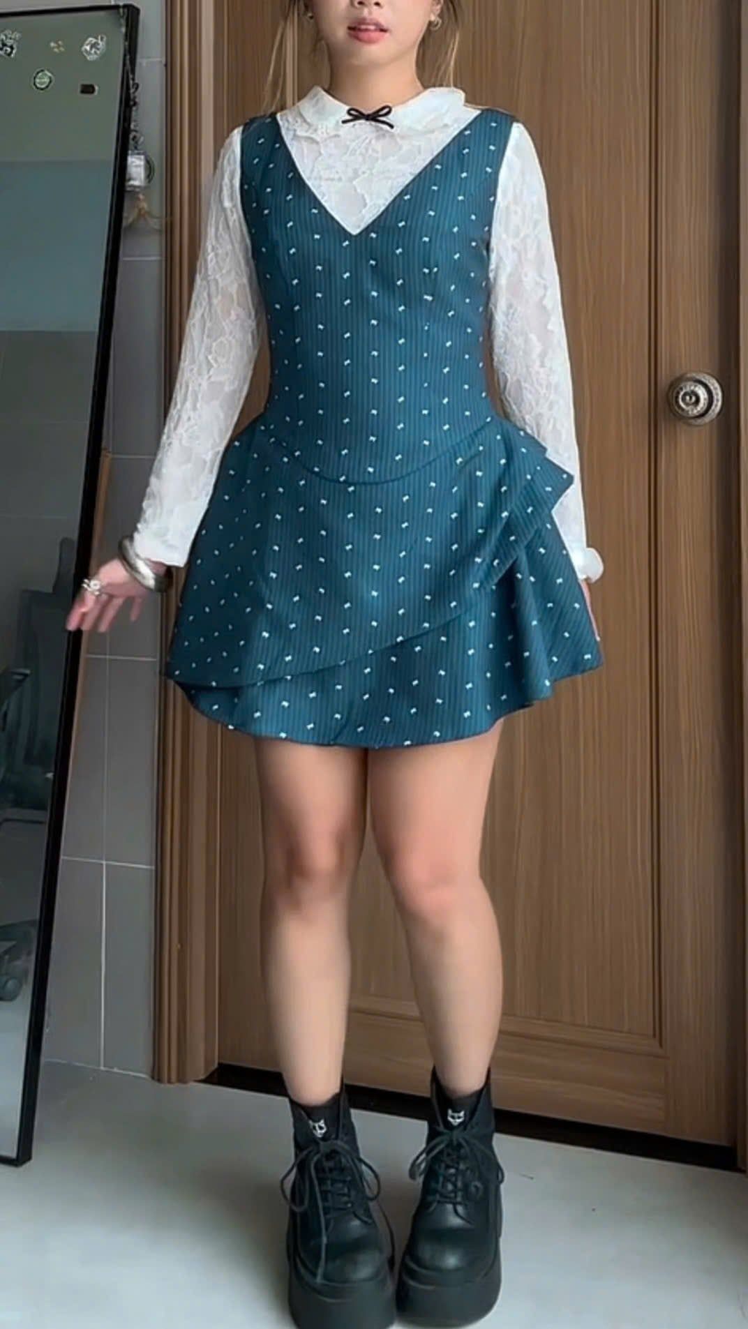 Váy sát nách Blue Bow Double Layered Mini Dress