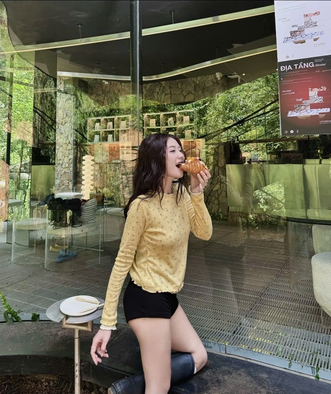 Áo tay dài họa tiết hoa nhí Yellow Cotton Star Print Long Sleeve Top