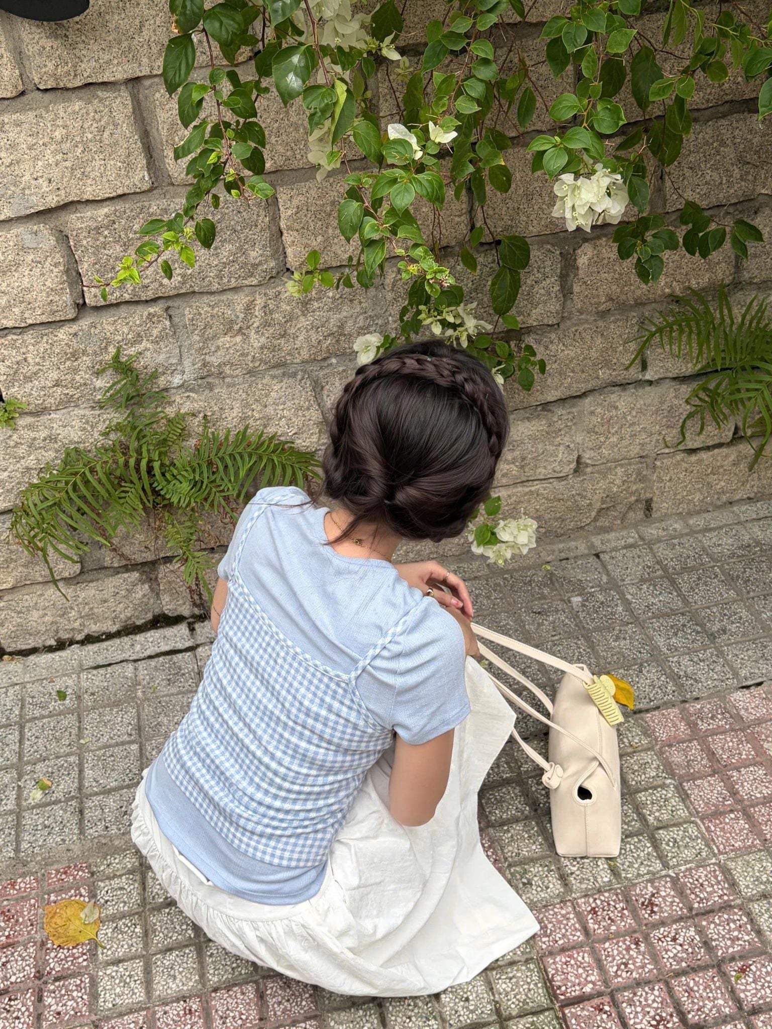Áo thun ôm cổ tròn Blue Cotton Short Sleeves Top