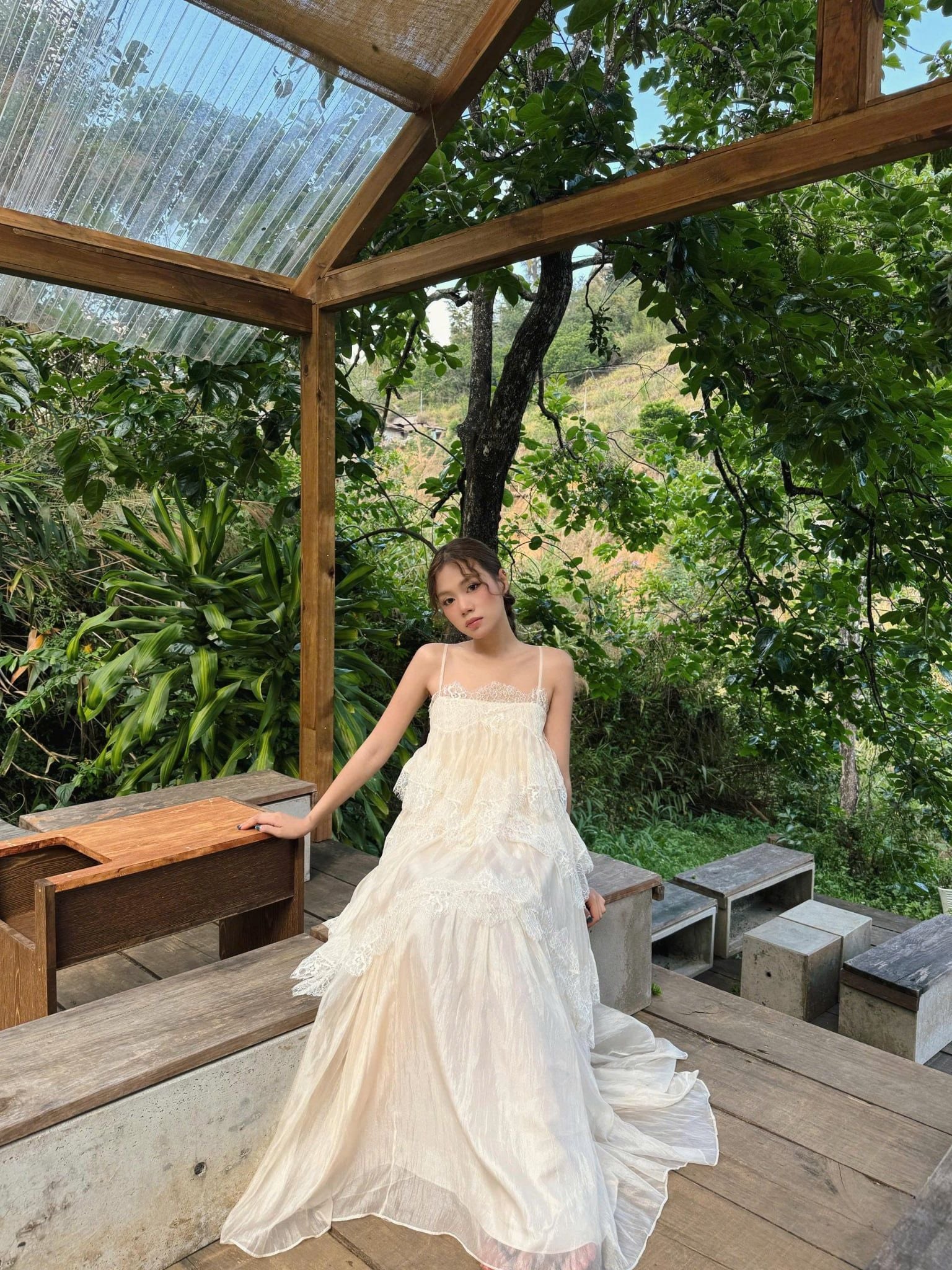 Váy maxi 2 dây Lace Chiffon Tiered Layered Maxi Dress nhiều màu