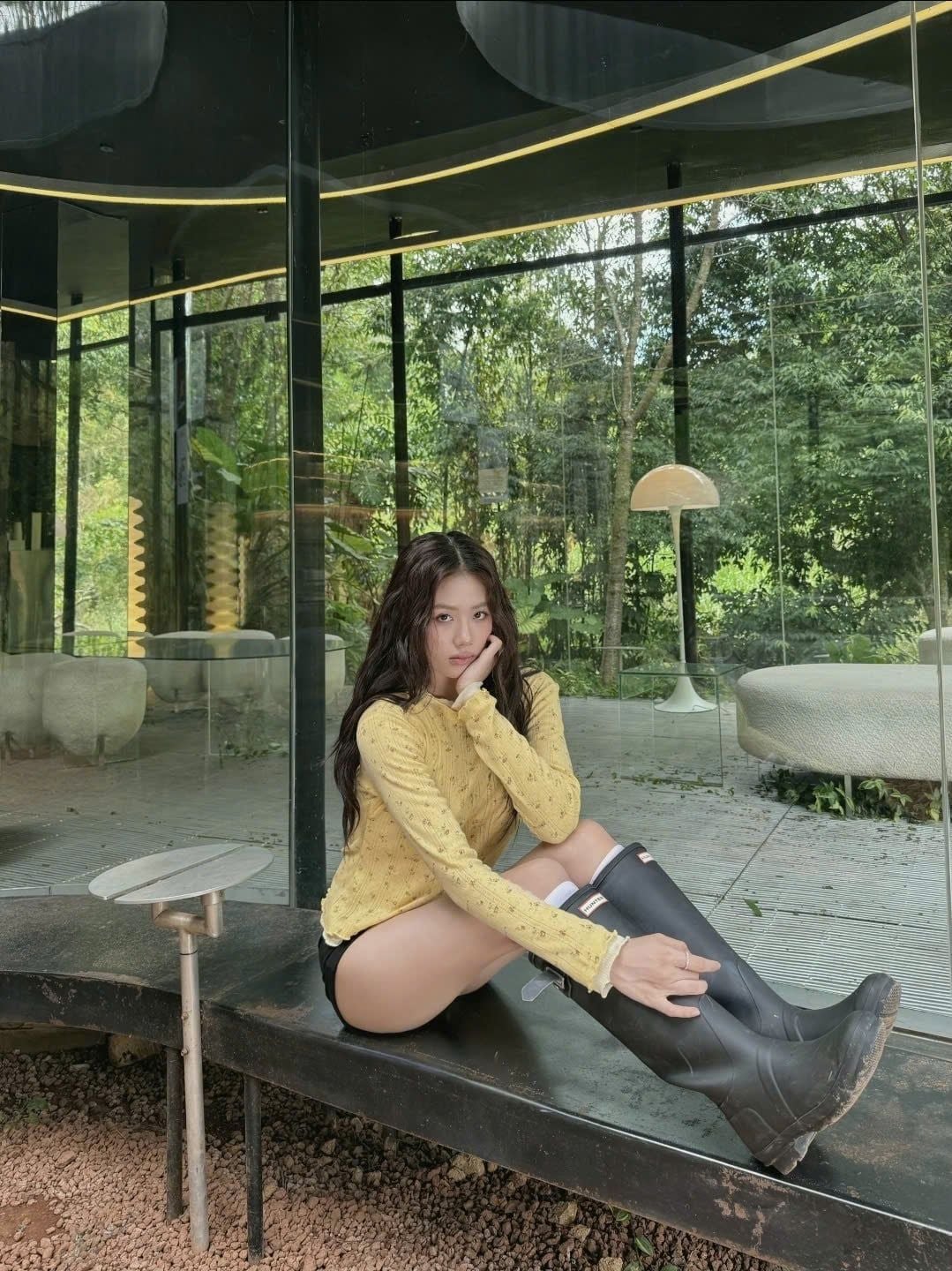 Áo tay dài họa tiết hoa nhí Yellow Cotton Star Print Long Sleeve Top