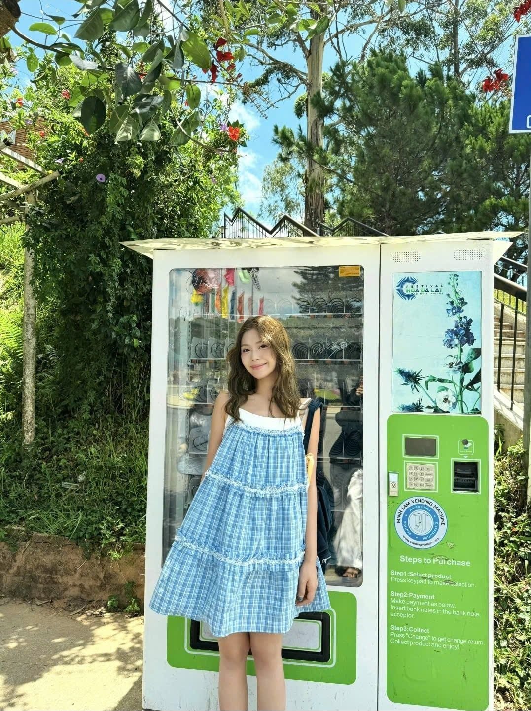 Váy hai dây caro nhún bèo Blue Plaid Kate Layered Mini Dress