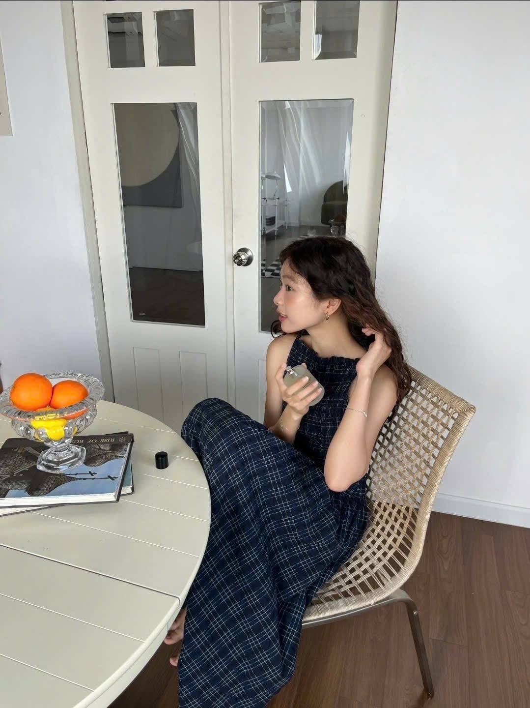 Đầm maxi cổ tròn Checked Sleeveless Round Neck Maxi Dress nhiều màu