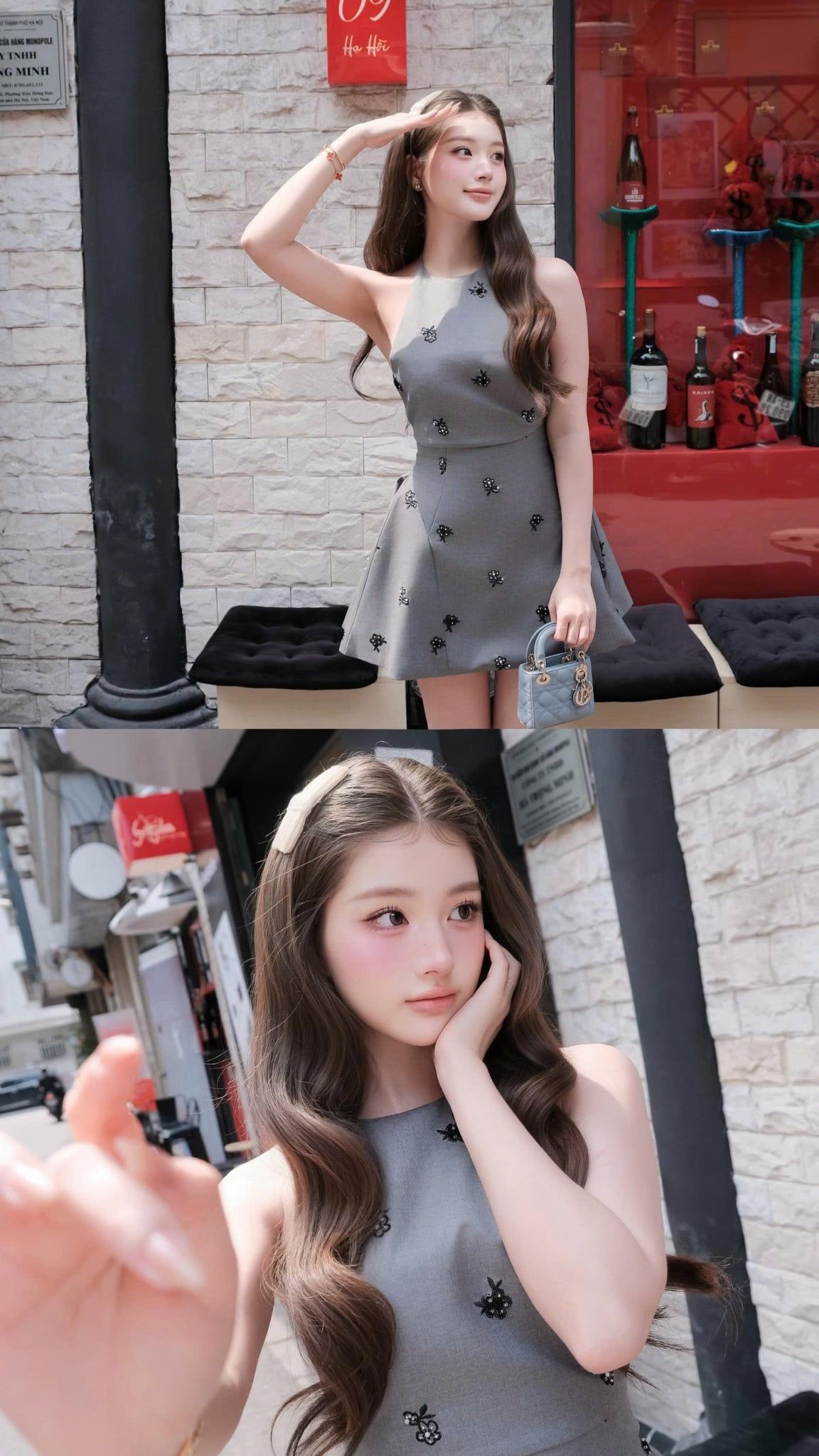 Váy tiệc mini cổ yếm Gray Embro Halter Mini Dress