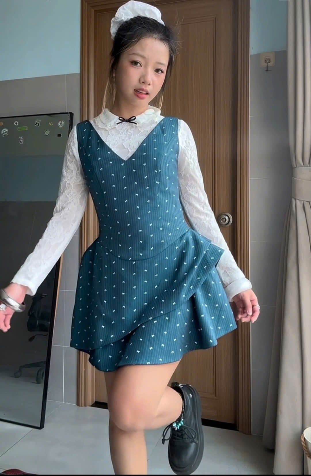 Váy sát nách Blue Bow Double Layered Mini Dress