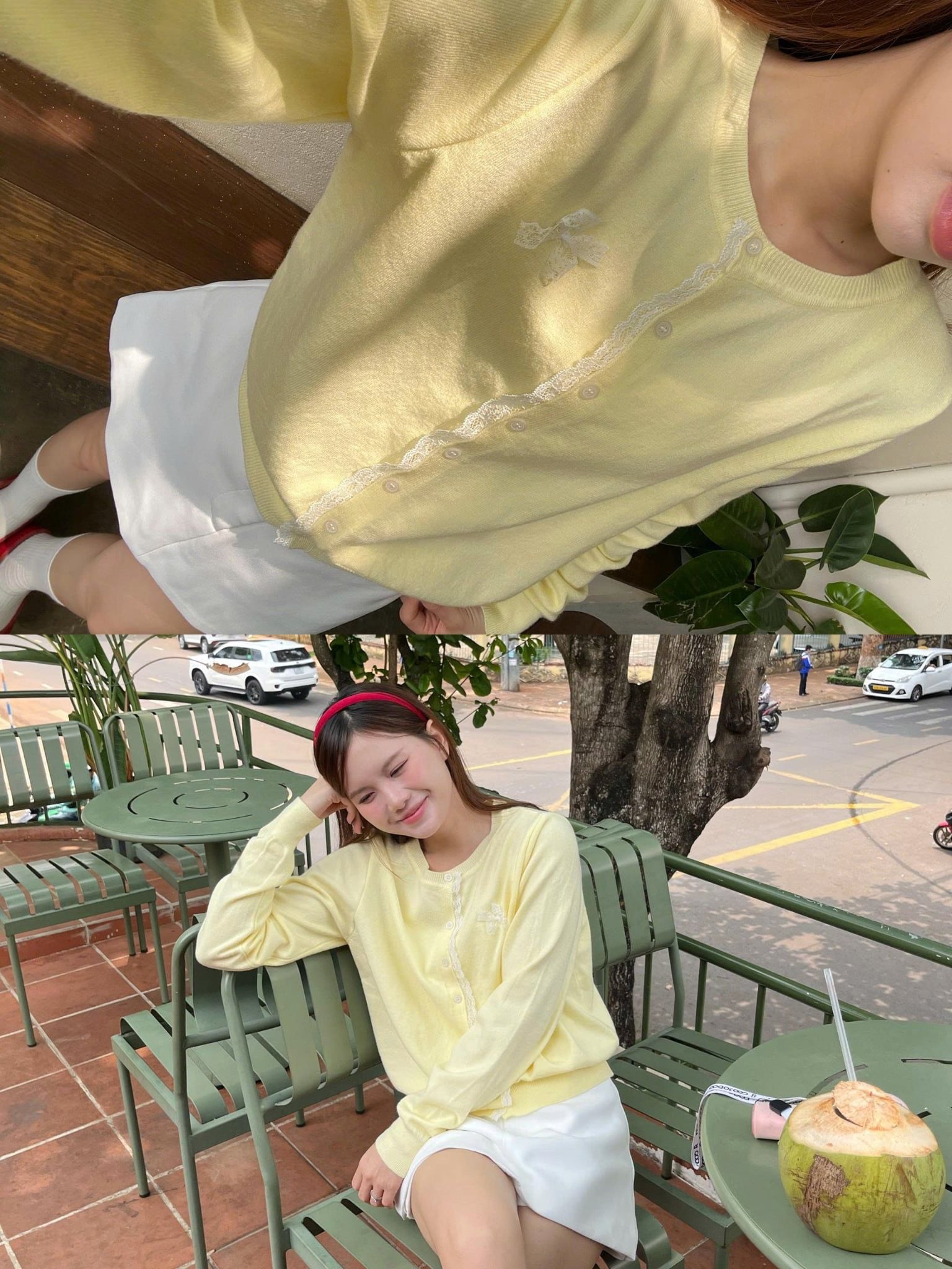 Áo len cardigan Knit Round Neck Top nhiều màu
