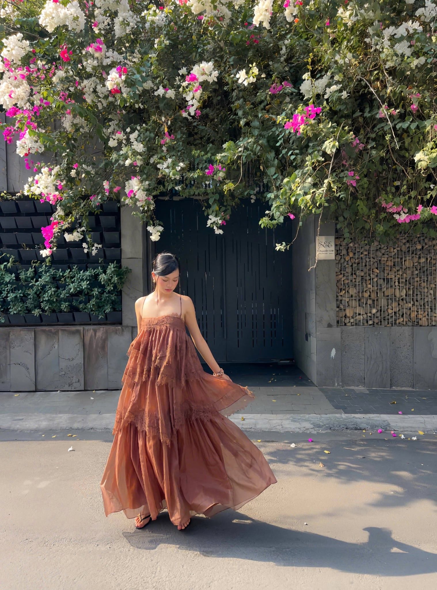 Váy maxi 2 dây Lace Chiffon Tiered Layered Maxi Dress nhiều màu