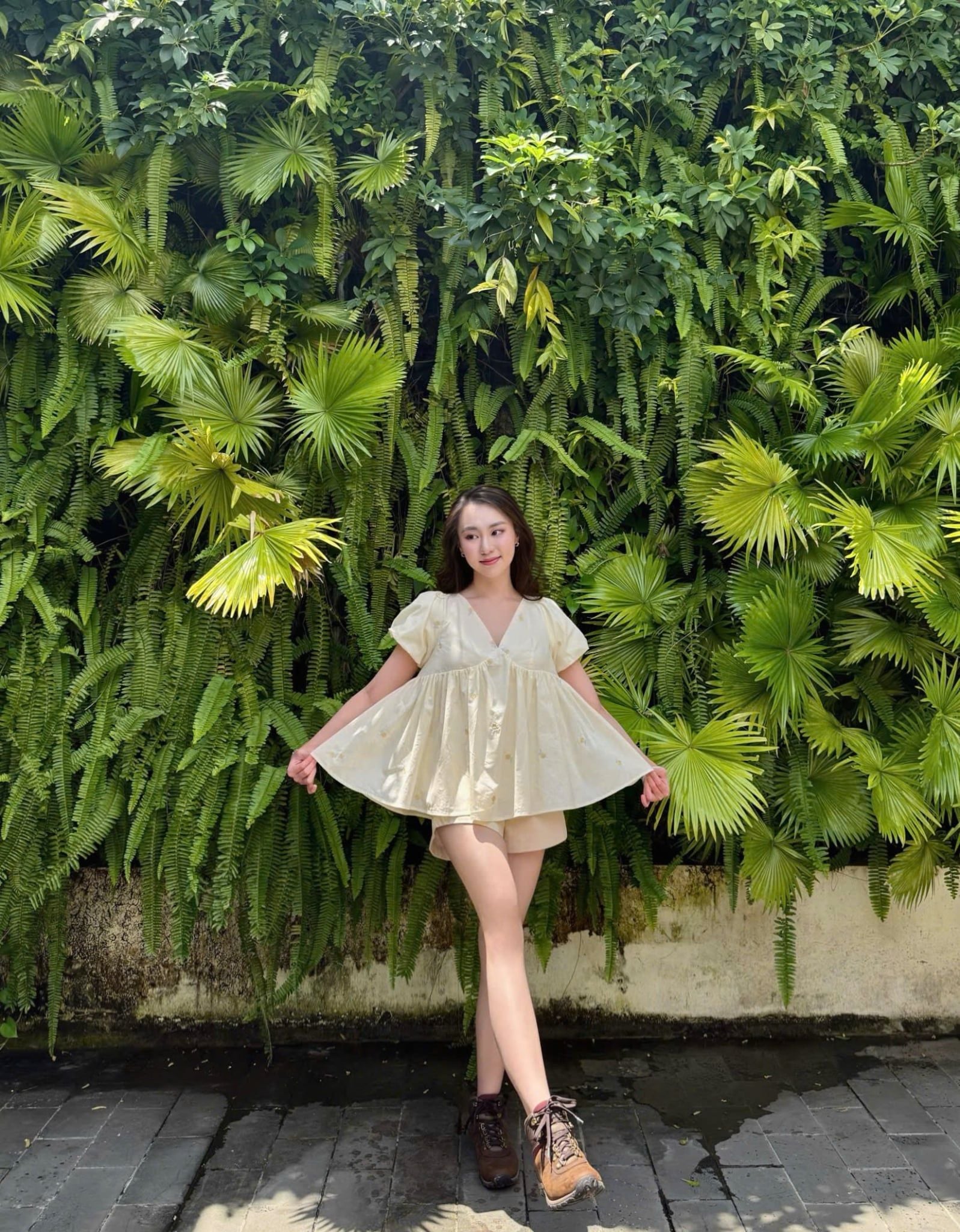 Áo babydoll Butter V Neck Puff Sleeve Babydoll Top nhiều màu